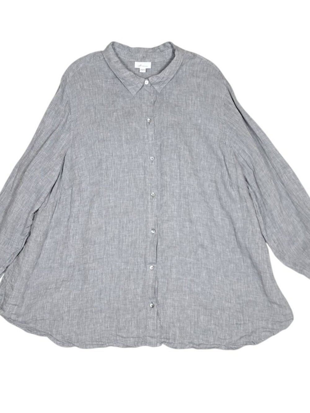 J Jill Love Linen Button Up Shirt Sz 3X Roll Tab Long Sleeve Grey Coastal Womens
